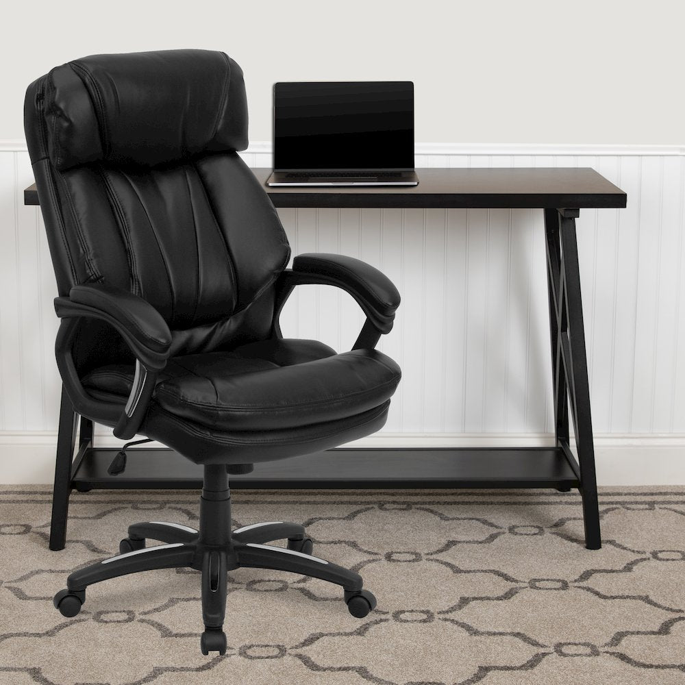 High Back Black Executive Swivel Office Chair with Plush Headrest