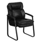 Black Executive Side Reception Chair with Lumbar Support and Sled Base