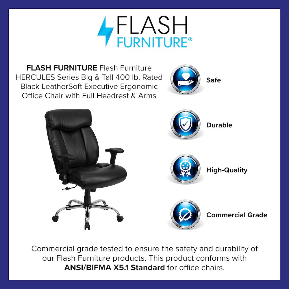 Big & Tall 400 lb. Rated Black Executive Office Chair with Full Headrest & Arms
