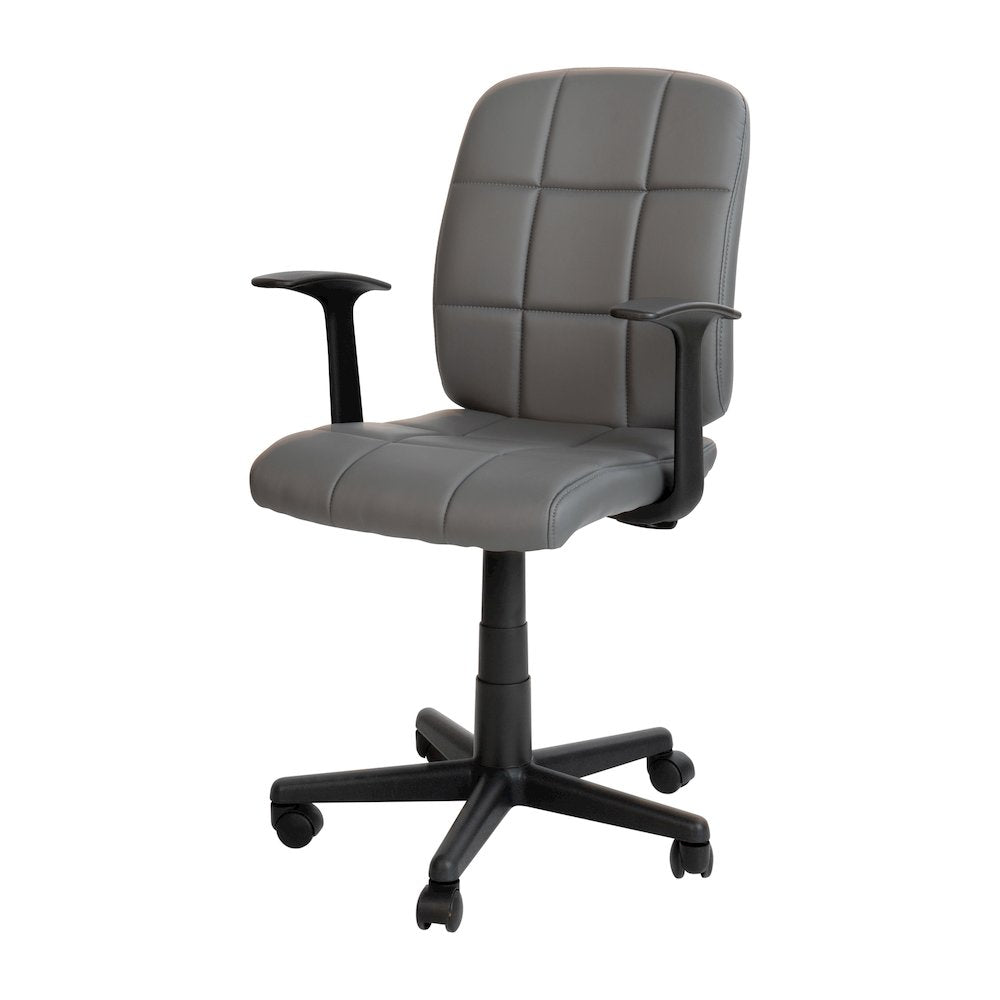 Mid-Back Gray Quilted Vinyl Swivel Task Office Chair with Arms