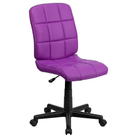 Mid-Back Purple Quilted Vinyl Swivel Task Office Chair