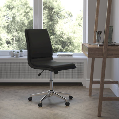 Mid-Back Armless Swivel Task Office Chair with and Adjustable Chrome Base, Black