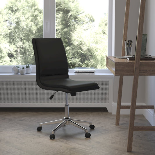 Mid-Back Armless Swivel Task Office Chair with and Adjustable Chrome Base, Black