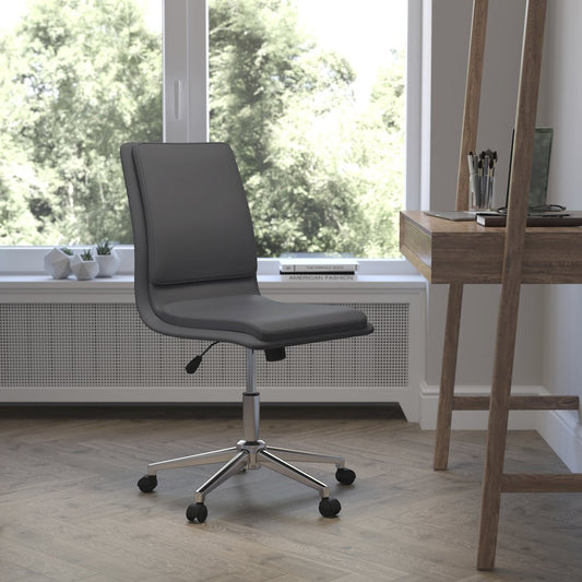 Mid-Back Armless Swivel Task Office Chair with and Adjustable Chrome Base, Gray