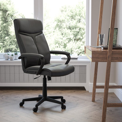 High Back Black Executive Swivel Office Chair with Slight Mesh Accent and Arms
