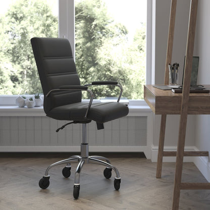 Mid-Back Black Executive Swivel Office Chair with Chrome Frame, Arms,