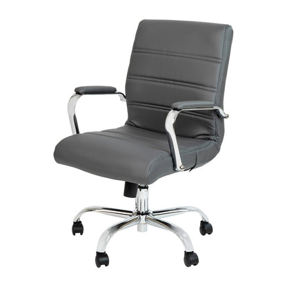 Mid-Back Gray Executive Swivel Office Chair with Chrome Frame and Arms