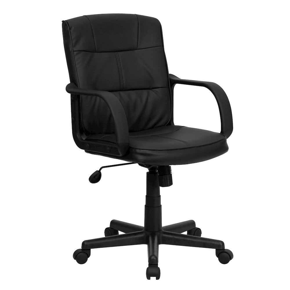Mid-Back Black LeatherSoft Swivel Task Office Chair with Arms