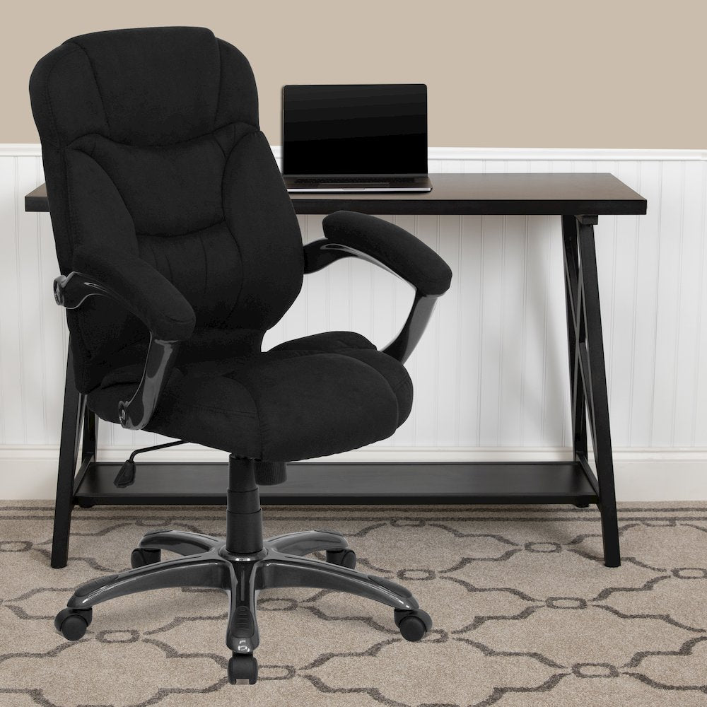 High Back Black Microfiber Contemporary Executive Swivel Office Chair with Arms