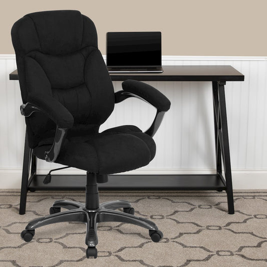 High Back Black Microfiber Contemporary Executive Swivel Office Chair with Arms