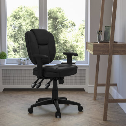 Mid-Back Black Multifunction Swivel Task Office Chair and Arms
