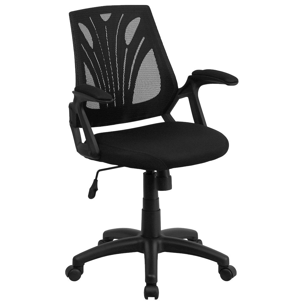Mid-Back Designer Black Mesh Swivel Task Office Chair with Open Arms