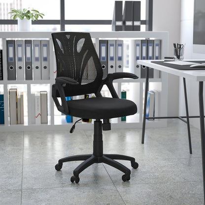 Mid-Back Designer Black Mesh Swivel Task Office Chair with Open Arms