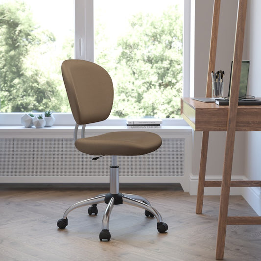 Mid-Back Coffee Brown Mesh Padded Swivel Task Office Chair with Chrome Base