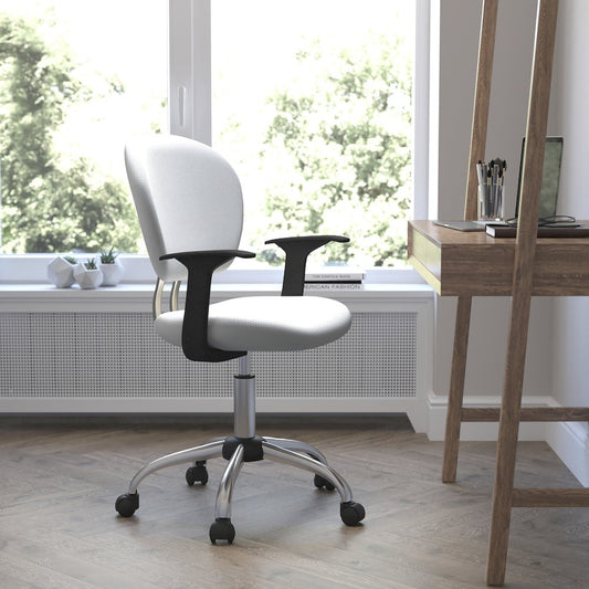 Mid-Back White Mesh Padded Swivel Task Office Chair with Chrome Base and Arms