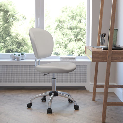 Mid-Back White Mesh Padded Swivel Task Office Chair with Chrome Base