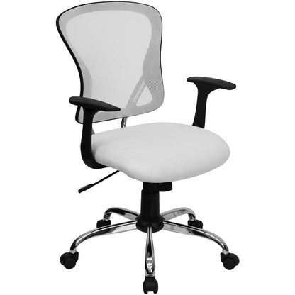 Mid-Back White Mesh Swivel Task Office Chair with Chrome Base and Arms