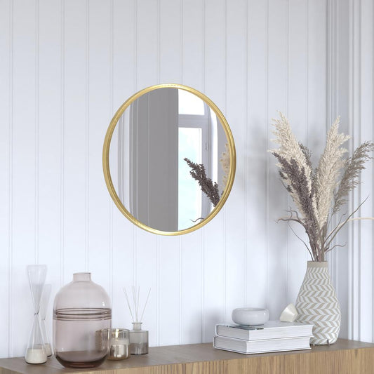 20" Round Gold Metal Framed Wall Mirror