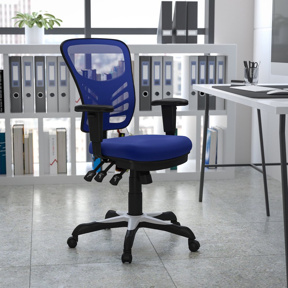 Mid-Back Blue Mesh Multifunction Executive Swivel Office Chair
