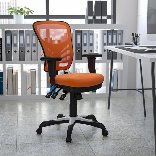 Mid-Back Orange Mesh Multifunction Executive Swivel Office Chair