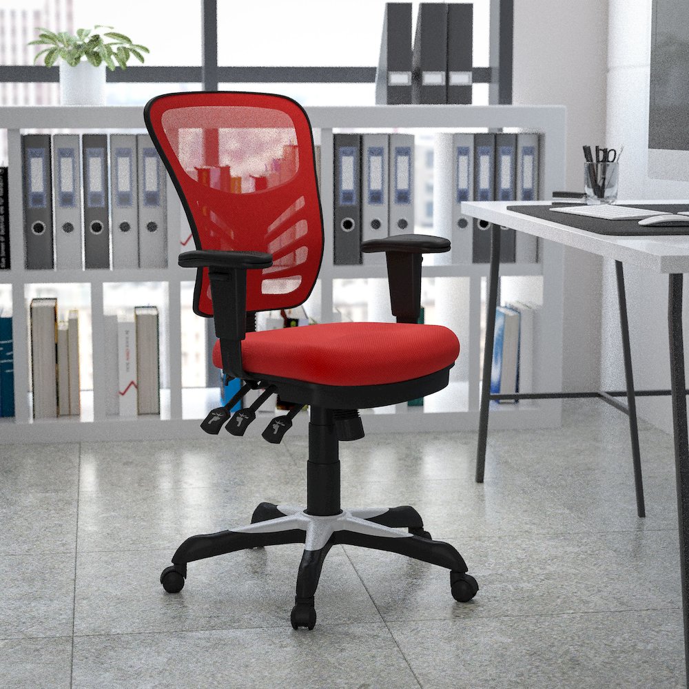 Mid-Back Red Mesh Multifunction Executive Swivel Office Chair