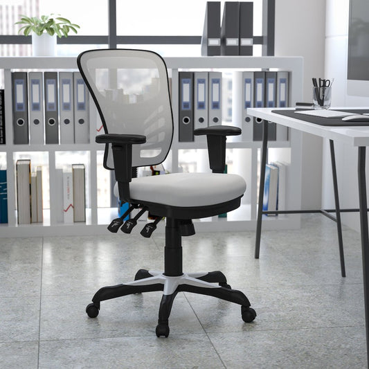 Mid-Back White Mesh Multifunction Executive Swivel Office Chair