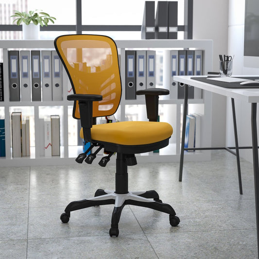 Mid-Back Yellow-Orange Mesh Multifunction Executive Swivel Office Chair
