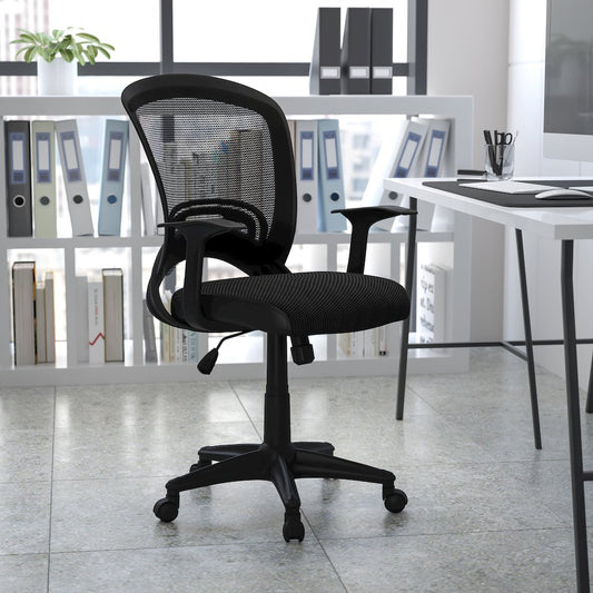 Mid-Back Designer Black Mesh Swivel Task Office Chair with Arms