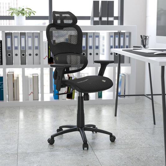 Mesh Office Chair with 2-to-1 Synchro-Tilt,  Adjustable Pivot Arms in Black