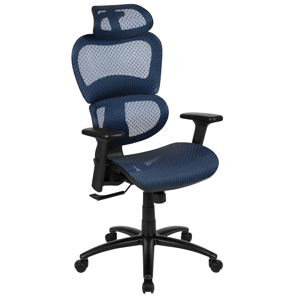 Mesh Office Chair with 2-to-1 Synchro-Tilt,  Adjustable Pivot Arms in Blue