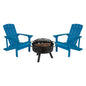 3 Piece Blue Poly Resin Wood Adirondack Chair Set with Fire Pit