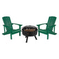 3 Piece Green Poly Resin Wood Adirondack Chair Set with Fire Pit