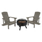 3 Piece Gray Poly Resin Wood Adirondack Chair Set with Fire Pit