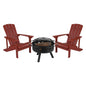 3 Piece Red Poly Resin Wood Adirondack Chair Set with Fire Pit