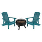 3 Piece Sea Foam Poly Resin Wood Adirondack Chair Set with Fire Pit