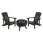 3 Piece Slate Gray Poly Resin Wood Adirondack Chair Set with Fire Pit
