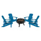 5 Piece Blue Poly Resin Wood Adirondack Chair Set with Fire Pit
