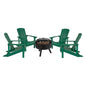 5 Piece Green Poly Resin Wood Adirondack Chair Set with Fire Pit