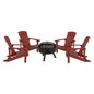 5 Piece Red Poly Resin Wood Adirondack Chair Set with Fire Pit