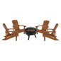 5 Piece Teak Poly Resin Wood Adirondack Chair Set with Fire Pit