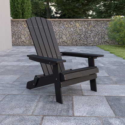 All-Weather Poly Resin Indoor/Outdoor Folding Adirondack Chair in Black
