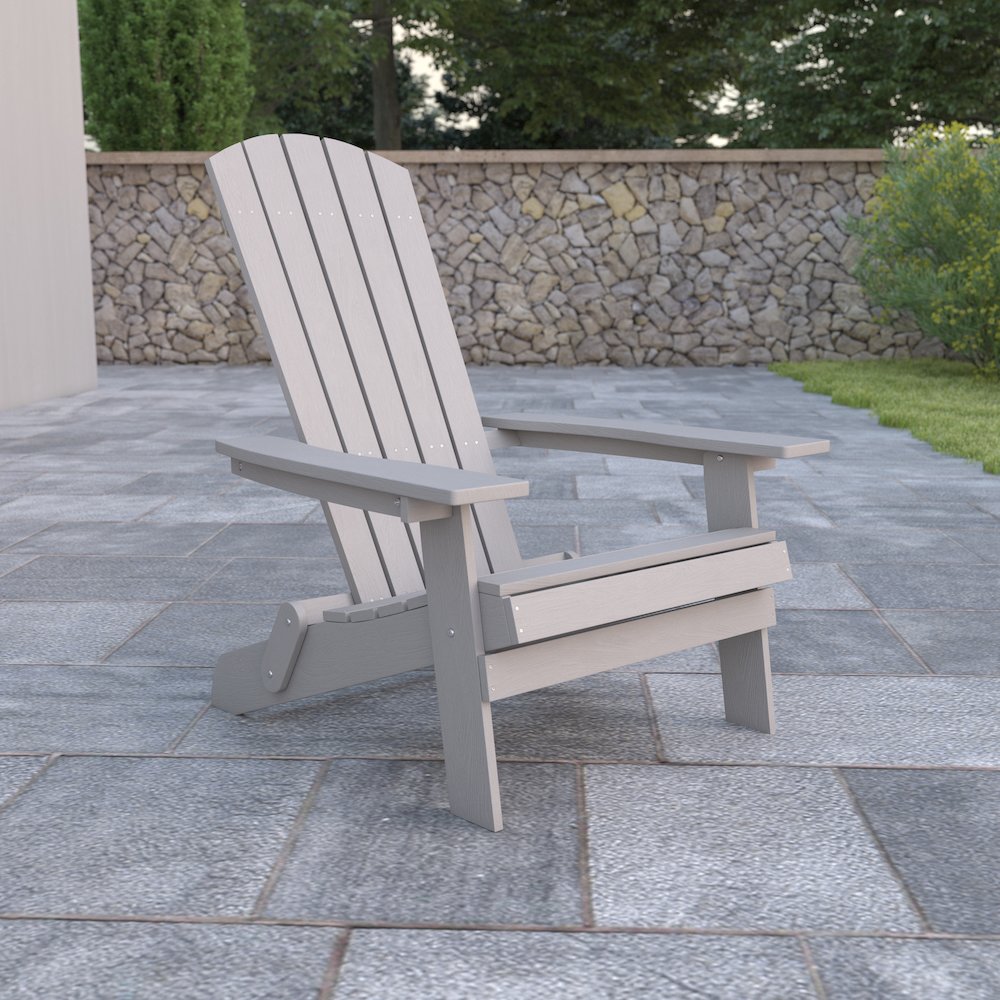 All-Weather Poly Resin Indoor/Outdoor Folding Adirondack Chair in Gray