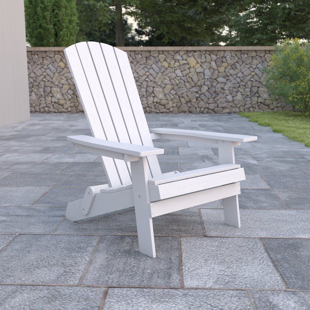 All-Weather Poly Resin Indoor/Outdoor Folding Adirondack Chair in White