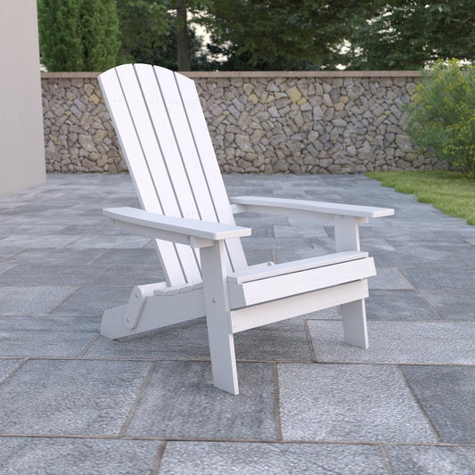 All-Weather Poly Resin Indoor/Outdoor Folding Adirondack Chair in White