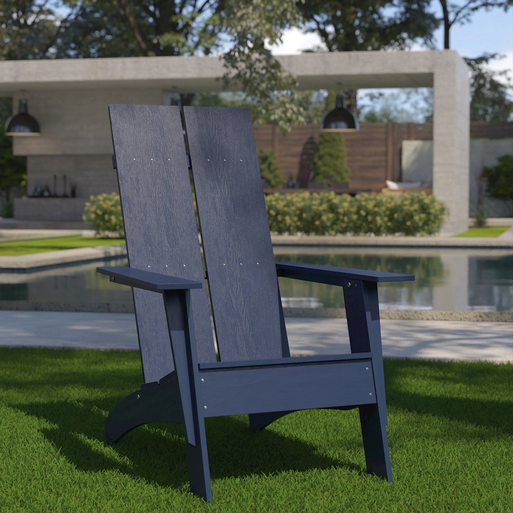 Modern Commercial All-Weather Poly Resin Wood Adirondack Chair in Navy