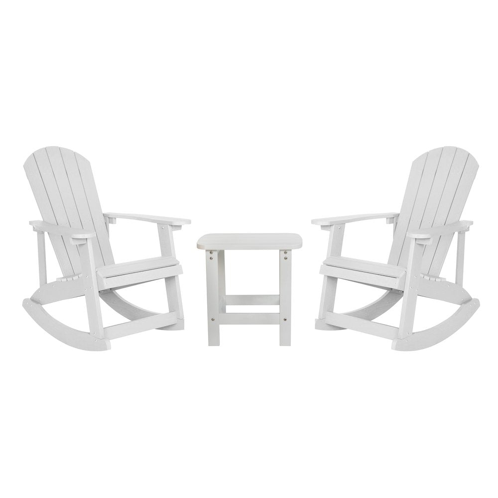 Set of 2 Adirondack Rocking Chairs with Side Table in White