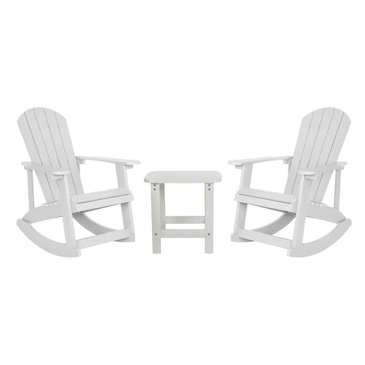 Set of 2 Adirondack Rocking Chairs with Side Table in White
