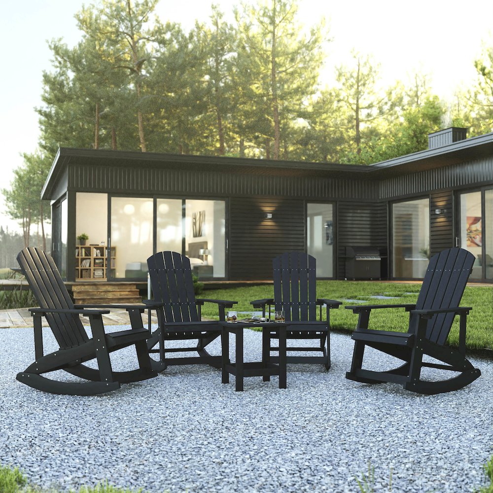 Set of 4 Adirondack Rocking Chairs with Side Table in Black