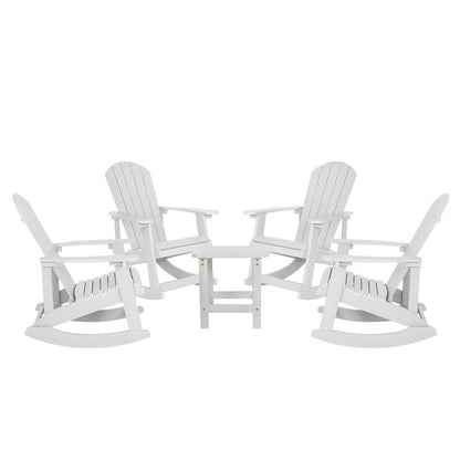Set of 4 Adirondack Rocking Chairs with Side Table in White