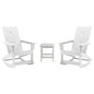 Set of 2 White 2-Slat Rocking Adirondack Chairs with Matching Side Table